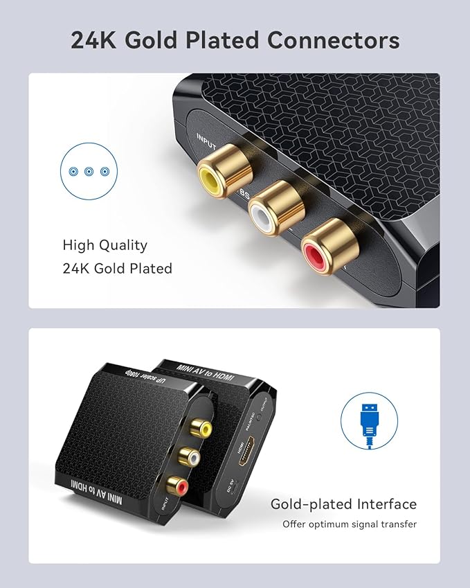 WENTER AV to HDMI Converter, 1080P RCA to HDMI Adapter, Mini Composite CVBS Audio Video Adapter Supports PAL/NTSC for VCR/VHS/Xbox/PS3/STB/N64/Wii/TV/PC/Blue-Ray DVD Players