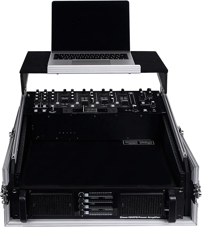 Sound Town 2U Glide Style Rack Case with 11U Slant Mixer Top, 20.7” Rackable Depth and Laptop Platform - Pro Tour Grade (STMR-2ULT)