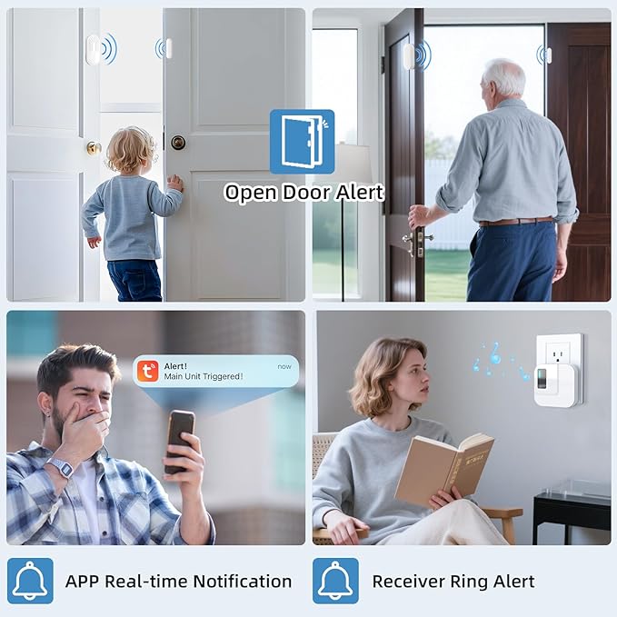 Door Chime,Sanjie WiFi Door Sensor Open Chime When Entering for Business/Home/Store/Office Alert Your Phone,Alarms for Kids Safety,500 FT Range,20 Ringtones ,2 Sensors 1 Receiver