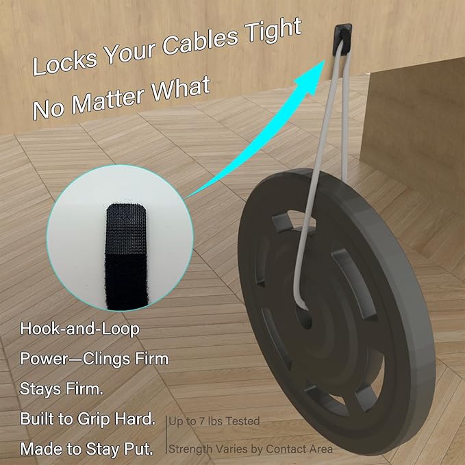 Under Desk Cable Management, Adjustable Hook and Loop Cord Ties, Reusable Wire Organizer, Low-Profile Cable Hider for Cord Management System (20)