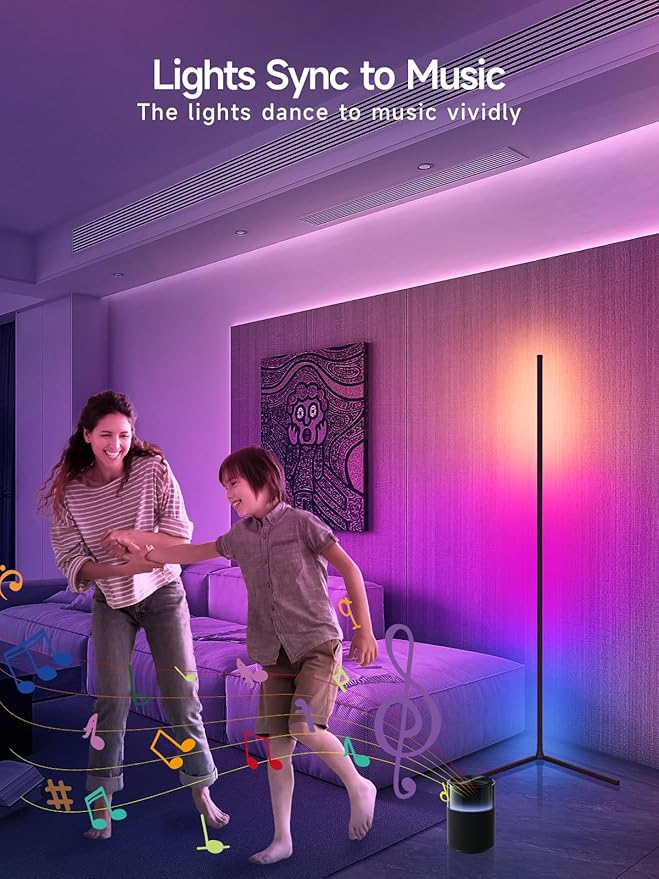Tyute Corner Floor Lamp, RGB LED Corner Lamp with Music Sync, Smart App and Remote Control Color Changing Ambience Light, 16 Million Colors for Bedroom, Living Room Gaming Room (2pcs)
