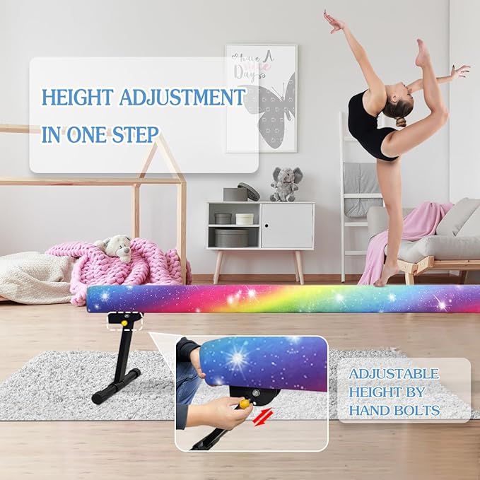 Wesky Adjustable Balance Beam,High and Low Floor Beam Gymnastics Equipment,Professional Gymnastics Beam for Kids Home Training with Foldable Legs