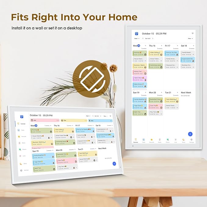 Digital Calendar, 21.5" Electronic Calendar For Wall, 1080P IPS Touchscreen Smart Family Planner& Chore Chart, Two - Way Sync With Phones Supports All Google Play Apps, Wall/Desk Mountable