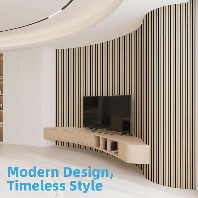 Art3d 1-Pack Acoustic Wood Slat Wall Panel with Roll-Flat Design - 95.3 x 23.8 Inch Sound Absorbing Panels for Living Room Columns Corridor Curved Wall Decor, Oak