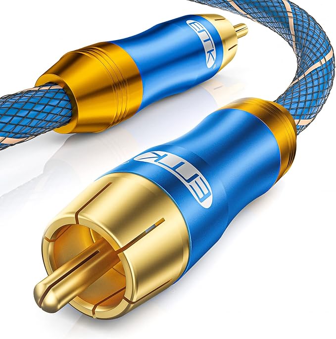 EMK Subwoofer Cable (6.6ft/2m) -Digital Coaxial/Subwoofer Cable Dual Shielded with Gold Plated RCA to RCA Connectors -Top Blue Series