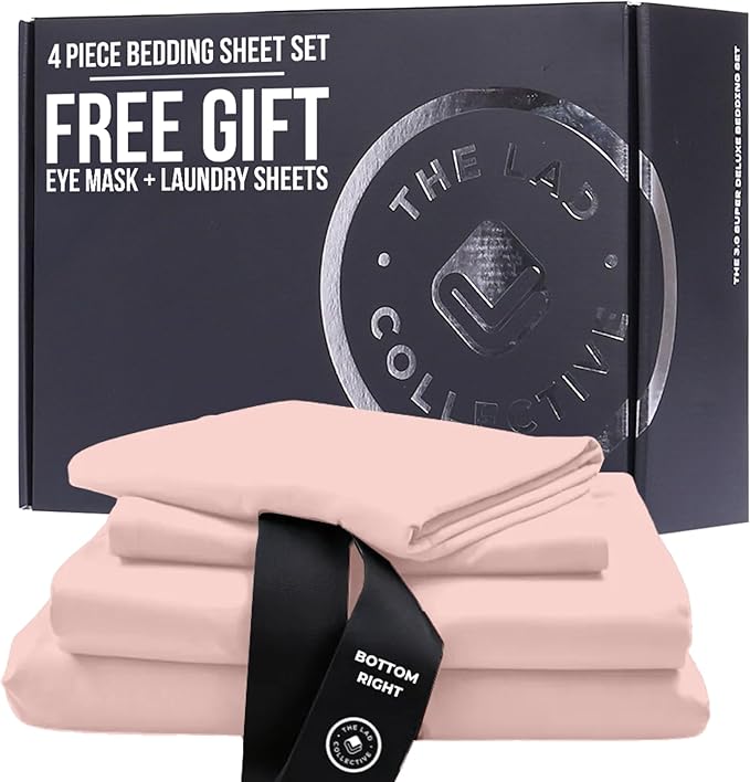 THE LAD COLLECTIVE 3.0 King Bedding Set - King Bedding Sets - 4-Piece Bedset w/Fitted Sheet, Top Sheet & 2 Standard Pillowcases [Duvet Not Included] - Bamboo-Cotton - The Yellowstone Collection Peach