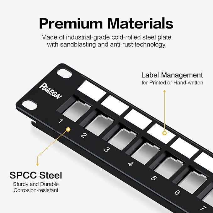 PBAEGAV 24 Port Patch Panel Blank UTP/STP 1U 19" Keystone Patch Panel with Cable Management and Support Bar Compatible with LC/SC/ST/FC/USB/HDMI Keystone Jack(24 Port StyleB)