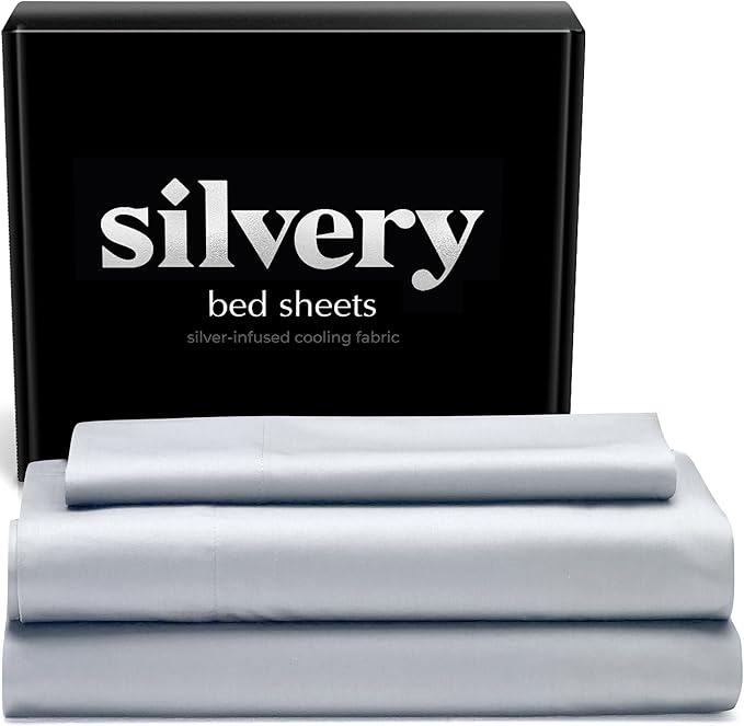Silvery Silver Infused Bed Sheets Set - Award-Winning Self-Cooling Fabric with Self-Cleaning Silvery Technology™ That Stays Fresh 3X Longer for Hygienic Sleep (Gray, Twin)