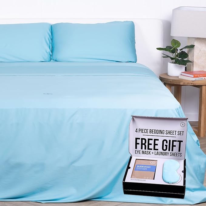 THE LAD COLLECTIVE 3.0 California King Bedding Set - 4-Piece Bedset w/Fitted Sheet, Top Sheet & 2 Standard Pillowcases [Duvet Not Included] - Bamboo-Cotton - The Bahamas Collection Blue