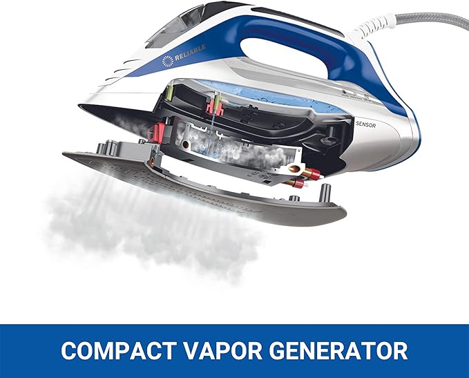 Reliable Velocity 240IR Steam Iron for Sewing, Quilting and Clothes, 1800W Compact Vapor Generator, Leak Free Continuous Steam, Touch Activated Control, Scratch Resistant and Easy to Clean Soleplate
