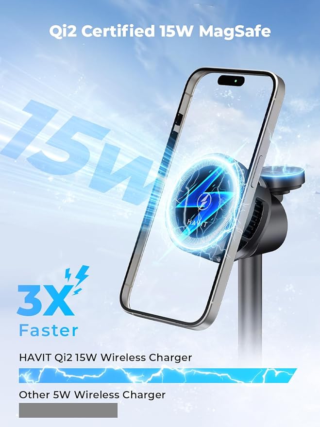 havit 3 in 1 Wireless Charging Station, Qi2 15W Cooling Magnetic Charging Stand, MagSafe Fast Wireless Charger for iPhone 17/16/15/14 Series, Apple Watch, AirPods, 45W Adapter Included