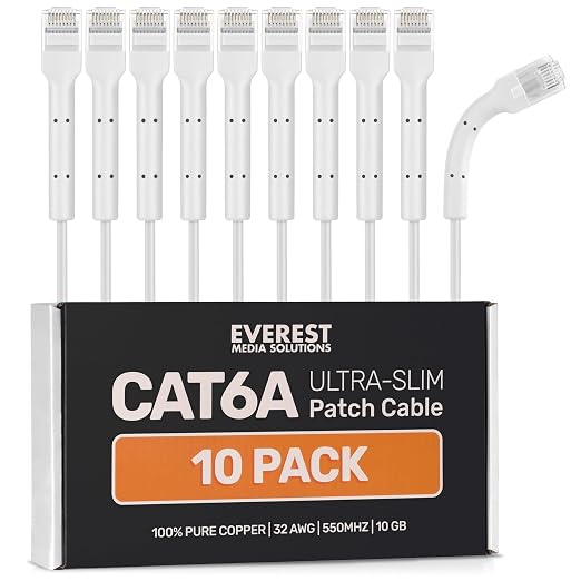Everest Ultra Slim Cat6a Ethernet Patch Cables 15ft White by EverestMediaSolutions