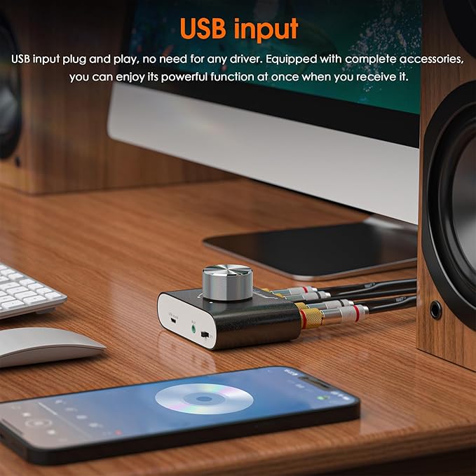 Nobsound Mini Bluetooth 5.0 Power Amplifier, Stereo Hi-Fi Digital Amp 2.0 Channel 50W×2 with AUX/USB/Bluetooth Input, Wireless Audio Receiver, PC Sound Card with Power Supply (Black)