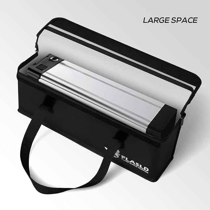 FLASLD E-Bike Battery Safe Bag Explosionproof - Large Capacity Fireproof Lipo Bag for Ebike Battery Charging and Storage (19.3 x 4.3 x 7in)