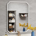 White Bathroom Vanity Mirror for Over Sink 30" x 40" Modern Rounded Corner Rectangle Wall Mirror Decorative with Non-Rusting Iron Metal Framed (Horizontal/Vertical)