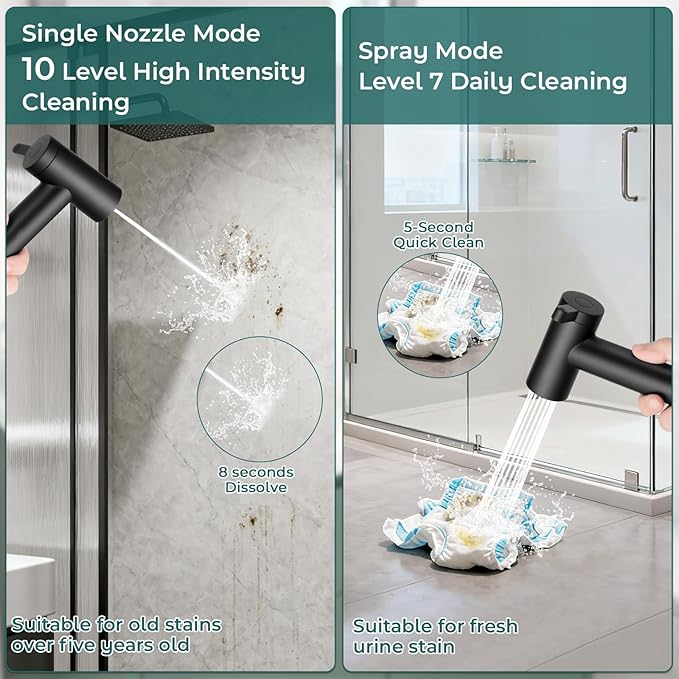 Handheld Bidet Sprayer for Toilet, Adjustable Water Pressure Control Rotary Switch with Bidet Hose, Exclusive Single Nozzle High Pressure Mode for Cleaning Stubborn Stains, Matte Black