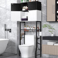 Over the Toilet Storage Cabinet - Freestanding Bathroom Organizer Shelf with Doors, Black & White Over the Toilet Shelves that Separates Wet and Dry Areas, Privacy Protection Above Toilet Storage Rack