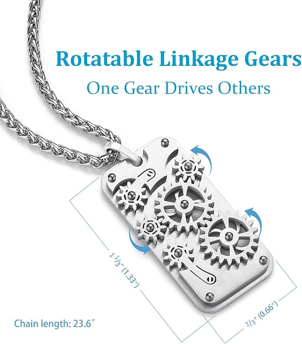 Stainless Steel Mechanical Rotatable Gear Pendant Necklace - Image 2