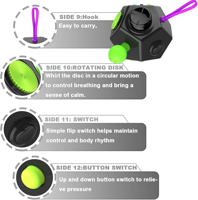 Fidget Dodecagon –12-Side Fidget Toys Cube Relieves Stress and Anxiety Anti Depression Travel Toy Christmas Stocking Stuffers Gifts for Children and Adults (B2 Black Colorful)