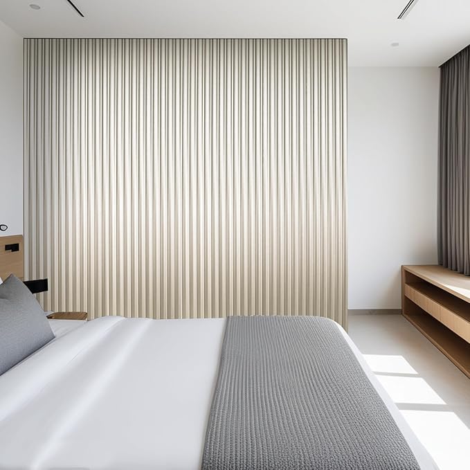 Art3dwallpanels Slat Wall Paneling, 104'' x 6.3'' Glossy Metal Finish WPC Soundproof 3D Wall Panels for Interior Wall Decor, 8 Pack Wavy Grain Panel Wall Slats, Champagne Silver