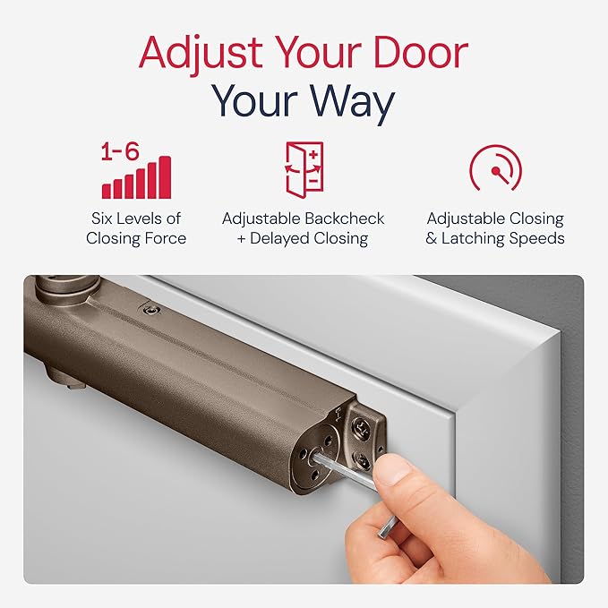 Lawrence Heavy Duty Door Closer Commercial Grade 1 - Adjustable 6-Speed Delayed-Action Door Control with 3 Pistons – Flexible Installation with Included Hardware - Embassy Series LH816