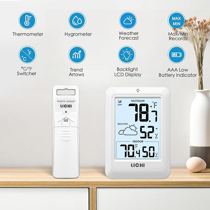Indoor Outdoor Thermometer Wireless Weather Station, Internal External - Image 4