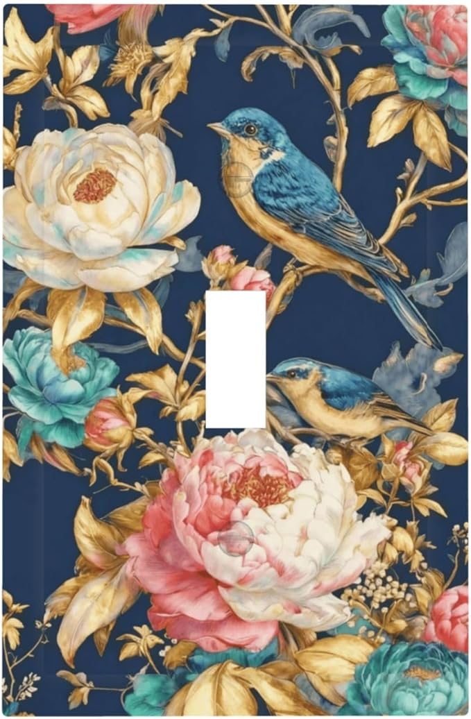 Bvtewkhz Floral Birds Morris 1 Gang Single Toggle Decorative Outlet Covers Light Switch Plate Electrical Receptacle Switchplate For Bathroom Kitchen Bedroom