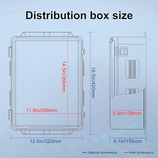 Namunanee Outdoor Electrical Junction Box, ABS Water Resistant Enclosure with Internal Mounting Panel & Hinged Cover (16.5" H x 12.6" L x 6.1" W)