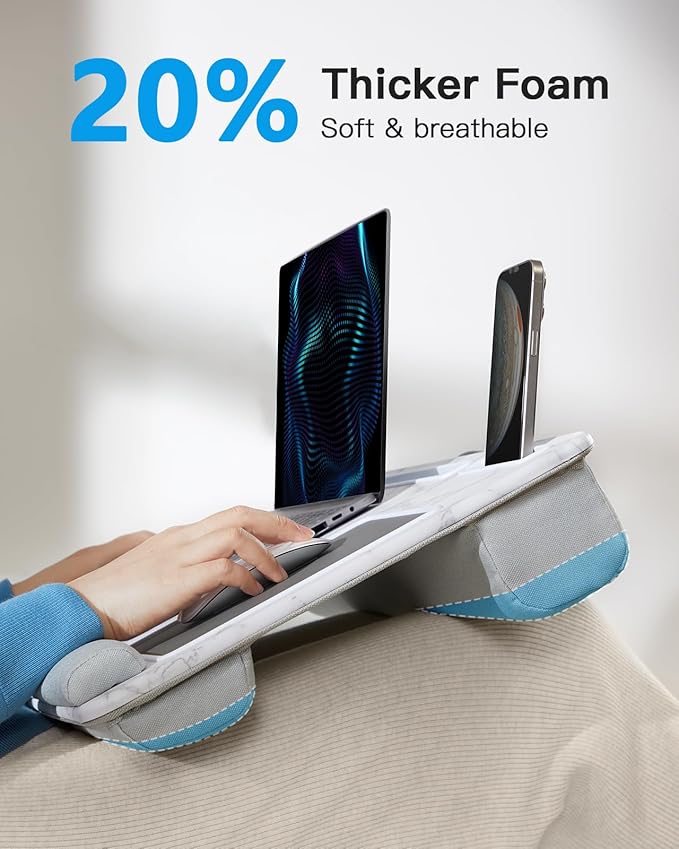 HUANUO Lap Desk - Fits up to 17 inches Laptop Desk, Built in Mouse Pad & Wrist Pad for Notebook, Laptop, Tablet, Lap Stand with Tablet, Pen & Phone Holder, Marbling, HNLD3M