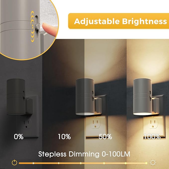 L LOHAS LED Night Light Plug in, Night Lights Plug into Wall, Dusk to Dawn Sensor, Adjustable Brightness Soft White Nightlight, 3000K 100LM Dimmable Nightlights for Hallway Bedroom Stairway, 1 Pack