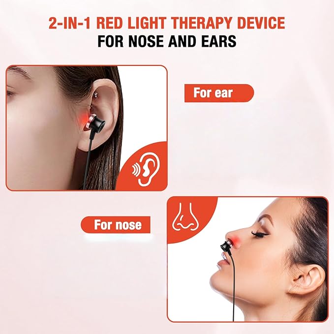 650nm Red Light Therapy Device for Nose & Ear, Portable Neck Hanging 2-in-1 Red Light Therapy Kit with Silicone Sleeve, Non-Invasive Nasal & Ear Soothing Device for Personal Wellness Easy to Use