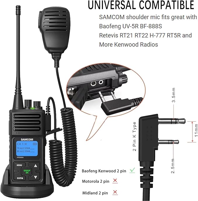SAMCOM Two Way Radio with Shoulder Speaker Mic,5W High Power 2 Way Radios Long Range Walkie Talkie earpiece with mic for Adults Construction Site School Security(4 Pack)