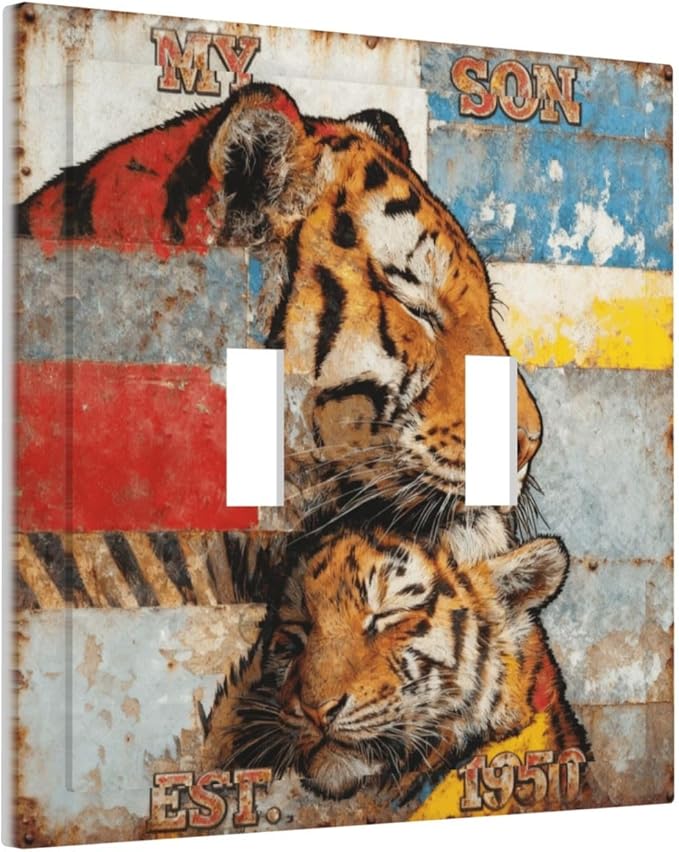 Bvtewkhz Tiger Vintage 2 Gang Double Toggle Decorative Outlet Covers Light Switch Plate Electrical Receptacle Switchplate For Bathroom Kitchen Bedroom