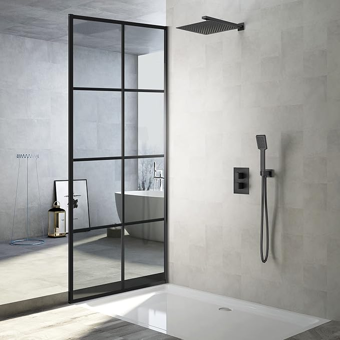 Shower Door Single Panel, Framed Tempered Glass Shower Door 34 * 76 Inch for Walk-in Bathroom, Clear Glass Shower Screen with Matte Black Finish