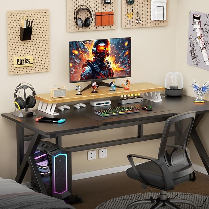 NestNeat Dual Monitor Stand Riser, 39 Inch Large Wood Monitor Stands for 2 Monitors, Desk Monitor Riser for Computer/Laptop/Printer/TV, Stand Riser up to 220 lbs