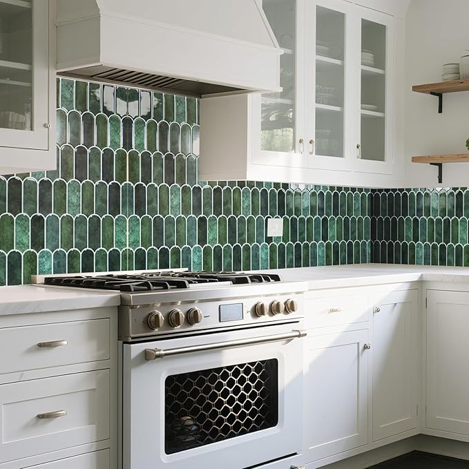 Art3d 12 x 12 Inch Heavy-Duty Peel and Stick Backsplash, Self-adhesive Wall Tiles for Kitchen Bathroom Decor, 10-Pack Dark Green