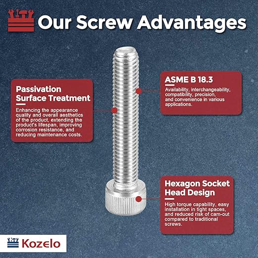 Kozelo 4pcs Socket Head Cap Screws - [M10-1.5 x 55mm] 304 Stainless Steel Allen Socket Drive for Electrical Motor 3D Printing Fan Engine Replacement Use, Silver