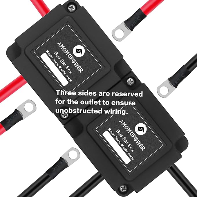 AMOMD 400A Bus Bar 8 M10 (3/8 inch) Terminal Studs Modular Design Tin Plated Copper Distribution Block Negative Pole Electrical Buss Bars 12-48 V DC with Cover for Trailer Marine Boat Car RV
