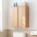 Wall Mounted Storage Cabinet, 2-Door Bathroom Medicine Cabinet with Adjustable Shelves, Modern Wood Hanging Organizer with Rounded Edges for Laundry Room, Kitchen