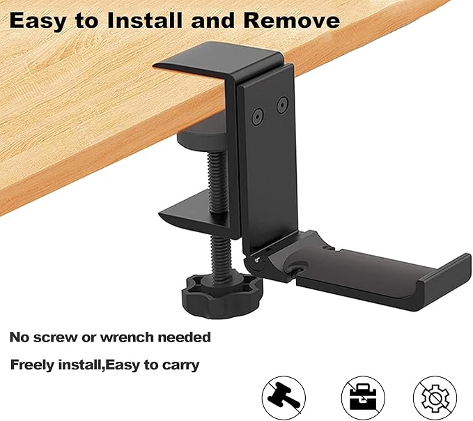 tempsnug Aluminum Headphone Stand Hanger Foldable with Cable Organizer Headset Holder, Non-Slip Desk Hook Space Save Universal Headphone Mount