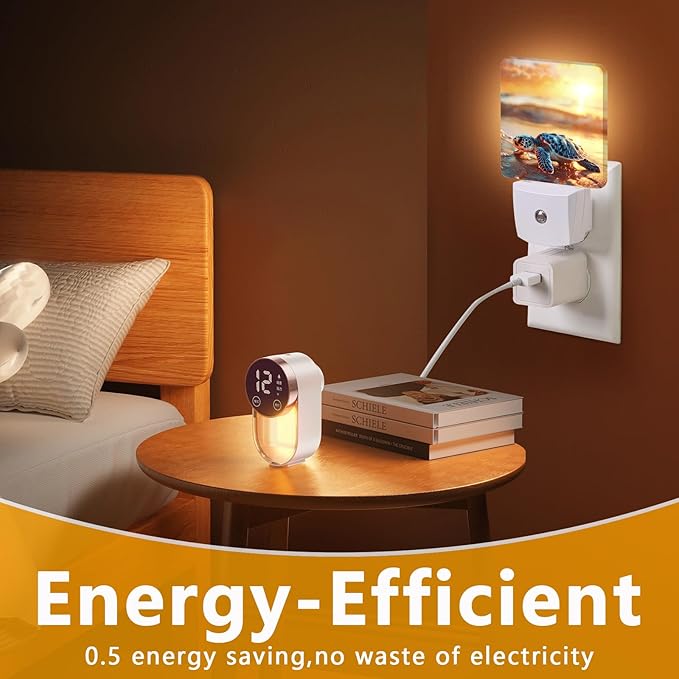GANTINIR Sea Turtle Beach Sunrise Night Light, Plug-into Nightlight White LED Lamp, Energy Efficient Decor Desk Lamp for Bedroom Hallway Stairs Bathroom