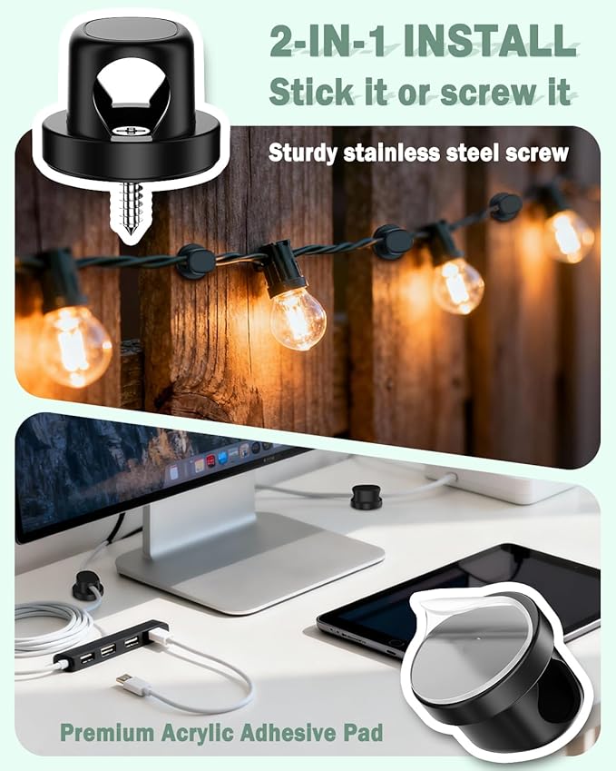 TIKIWIK Rotatable Cord Holder, Snap-Lock Cable Clips, 8 Pack Adhesive Cord Organizer, Phone Charger Wire Organizer Keeper for Nightstand Car Kitchen Office Accessory,Black