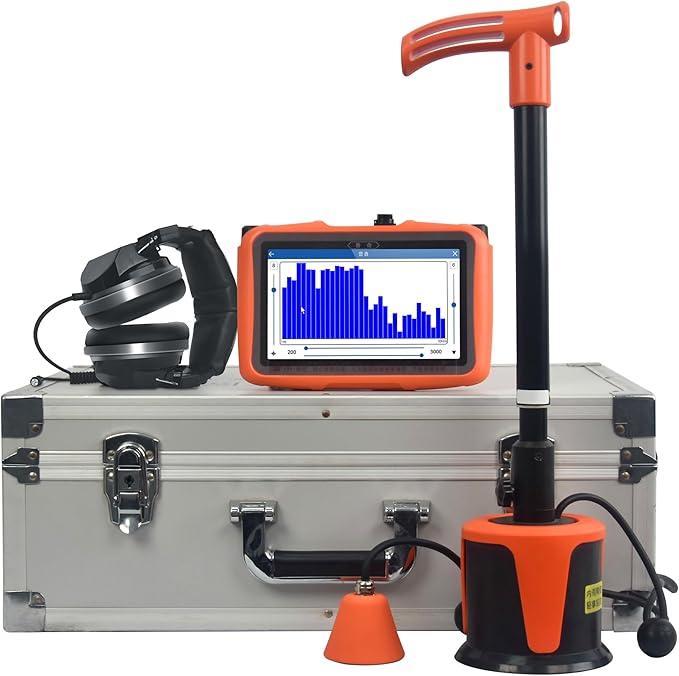 PQWT L4000 Underground Water Leak Detectors Indoor Outdoor Wall Water Pipe Detector Machine Multi Sensor Acoustic Pipeline Leakage Detection Kit Noise Reduction Headphone Smart Touchscreen Carry Case