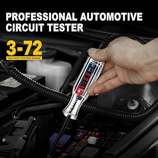 WINAMOO Upgraded 3-72V LED Digital Automotive Circuit Tester, DC Voltage Test Light with Voltmeter & Polarity Indicator Light, Vehicle Circuits Low Voltage Light Tester Pen with Sharp Stainless Probe