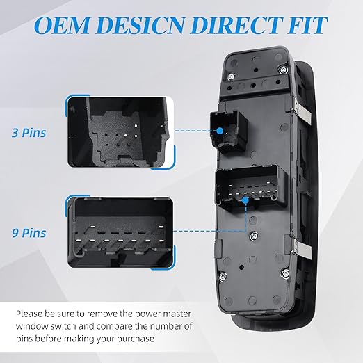 WUANGKI Power Window Switch Front Driver Side | 9+3 Pins | Compatible with 2012-2016 Dodge Grand Caravan 2013-2015 Ram Truck 2013-2015 Ram C/V 2012-2015 Chrysler Town & Country | OE 68110866AB