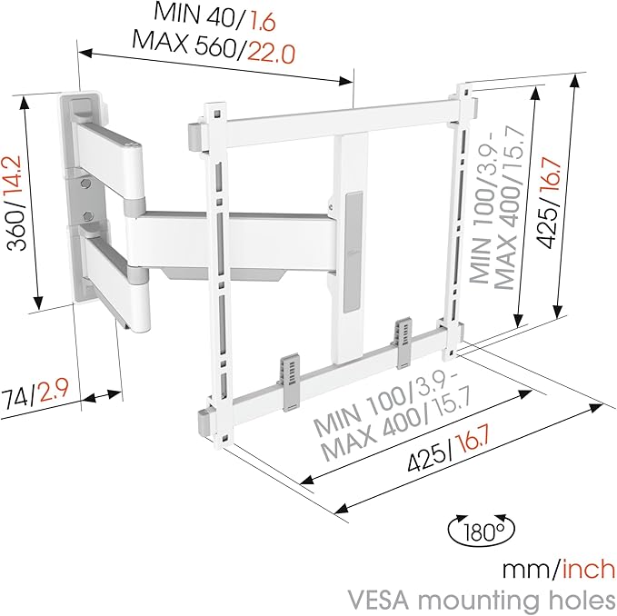 Vogel's TVM 5445 Full-Motion Ultra-Thin TV Wall Bracket for 32-65 inch TVs, Max. 77 lbs, Swivels up to 180°, Full-Motion TV Mount max. VESA 400x400, Universally Compatible