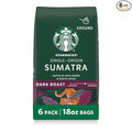 Starbucks Ground Coffee, Dark Roast Hot or Iced Coffee, Single-Origin Sumatra, Six 18 oz Bags