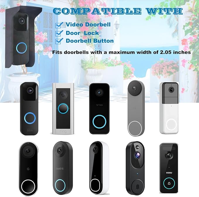 Doorbell Rain Cover, Steel Doorbell Cover Weatherproof, Doorbell Cover with Anti-Glare Sun Shade Protection, Compatible for Blink/Ring Pro2/ Google Nest/Arlo/Wyze/Reolink Video Doorbell