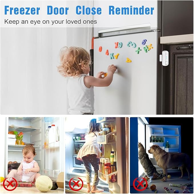 DAYTECH Fridge Door Alarm with Delay 1/2/3/4 mins Adjustable Close Windows Reminder 0-120 dB Refrigerator Alert Wireless Door Ajar Chime for Freezer Fridge Home 1 Set White