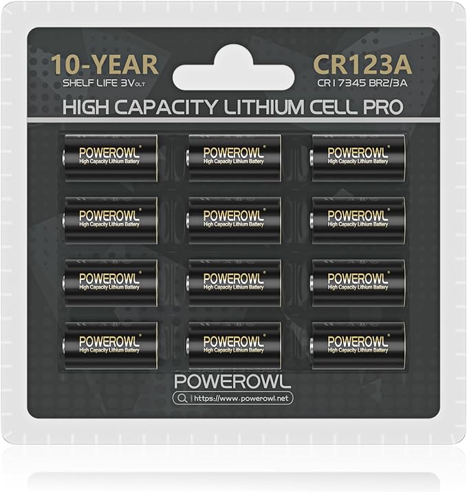 POWEROWL CR123A 3V Lithium Battery 12 Count, High Capacity 123A 123 C123 by POWEROWL